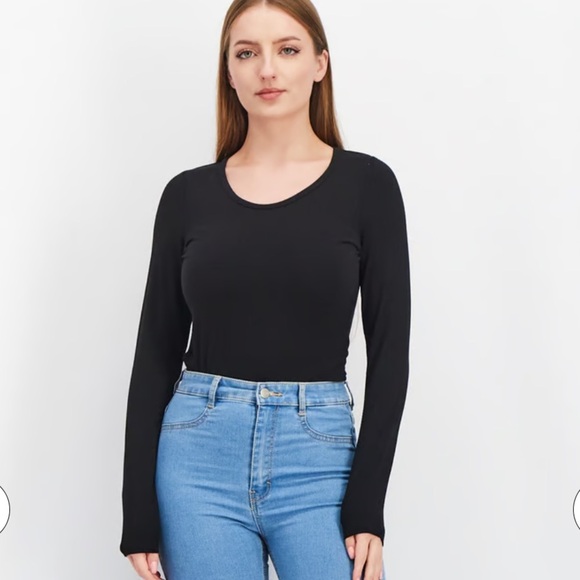 Avec Les Filles Women Solid Keyhole Long Sleeve Bodysuits Black Size M - Picture 2 of 12